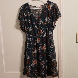 Floral, Teal fit and flare dress